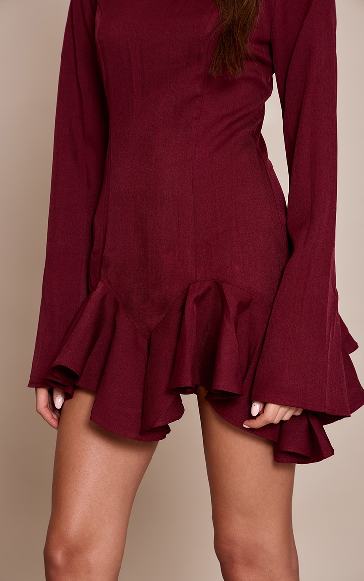 Wine Tailored Boat Neck Frill Shift Dress image 4