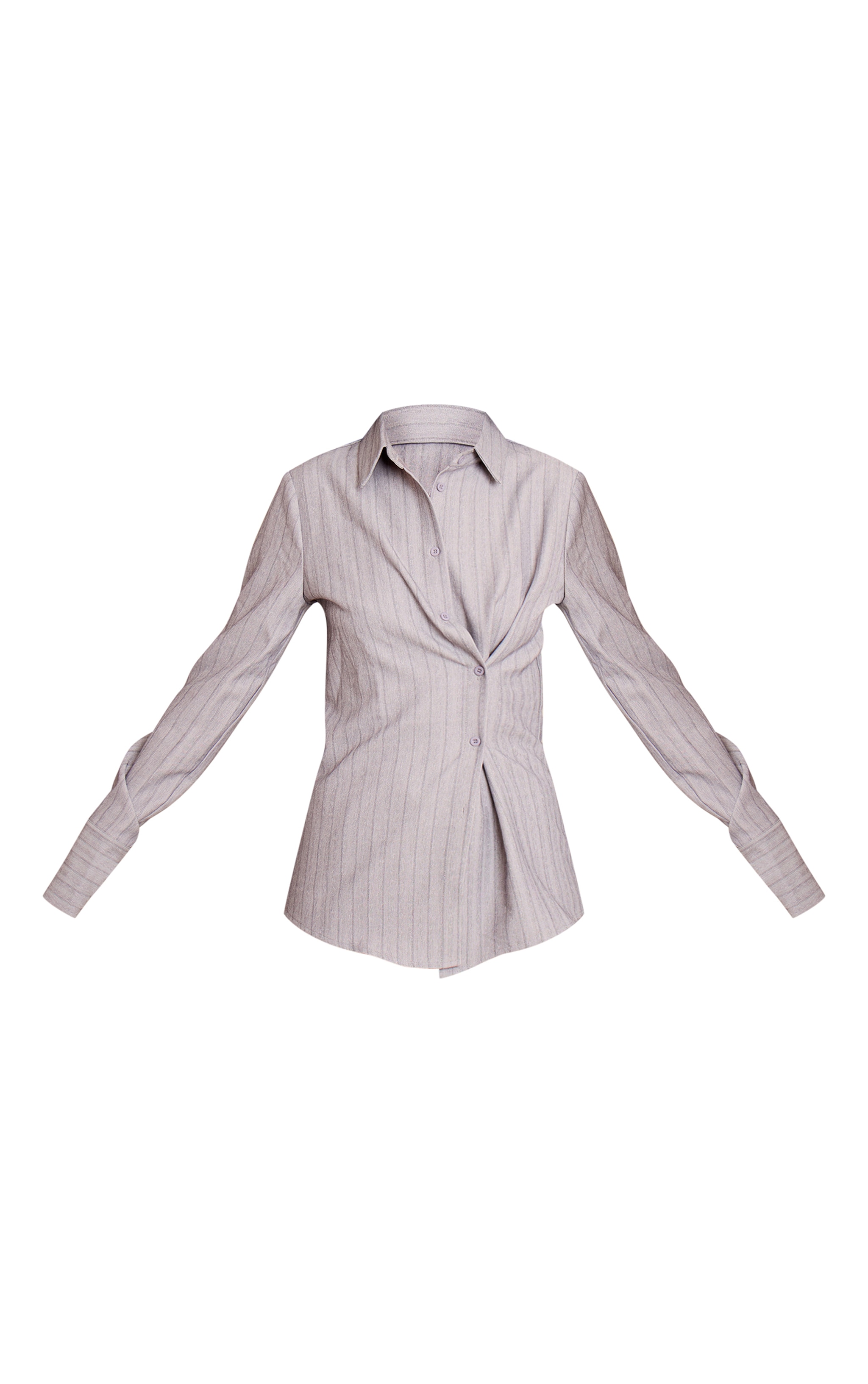 Tall Light Grey Pinstripe Woven Asymmetric Button Shirt image 5