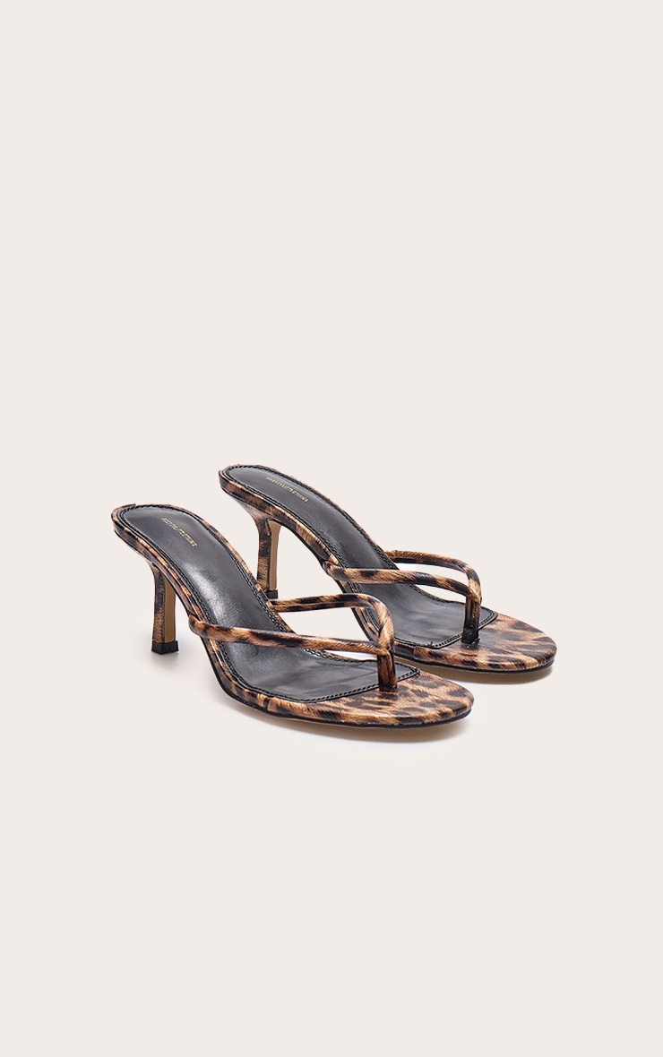 Leopard Print PU Round Toe Thong Mid Heeled Mules image 2