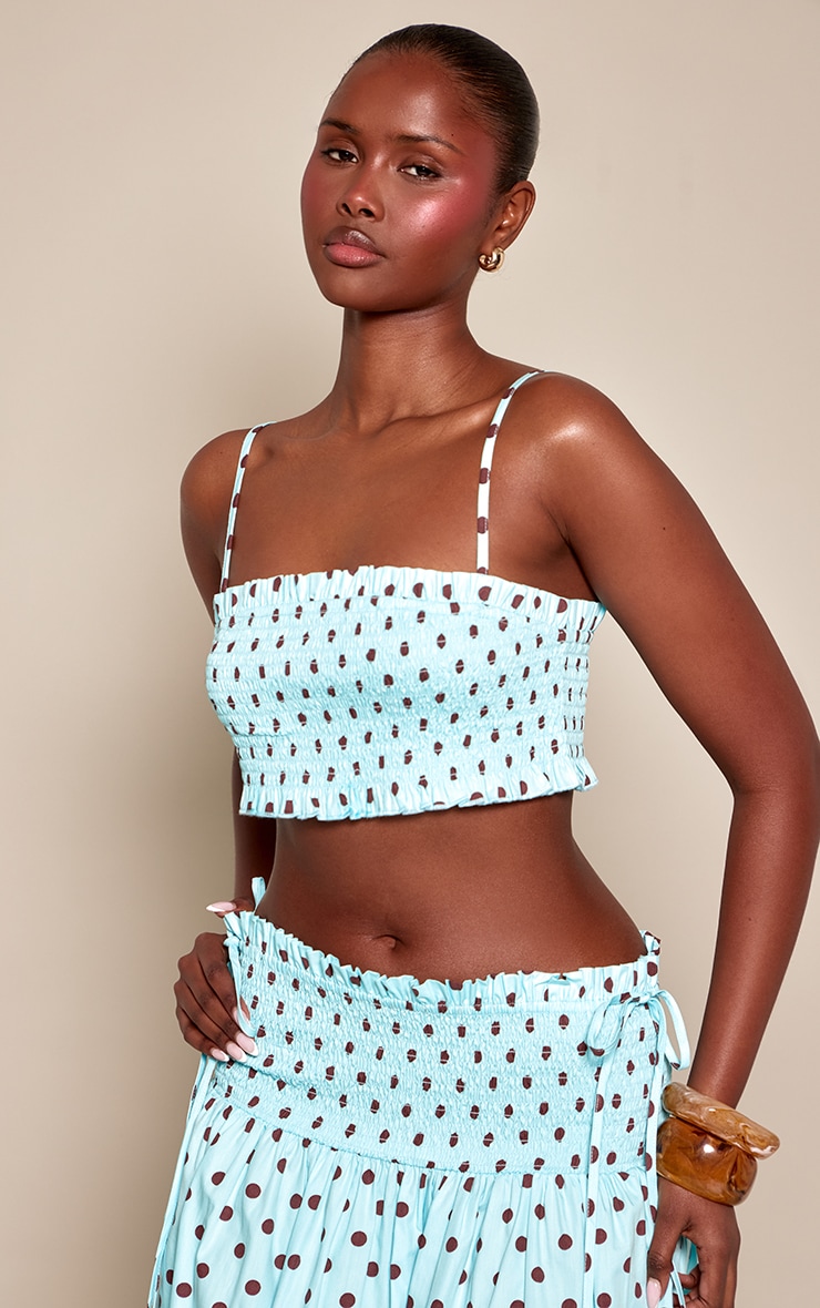 Baby Blue Polka Dot Shirred Top