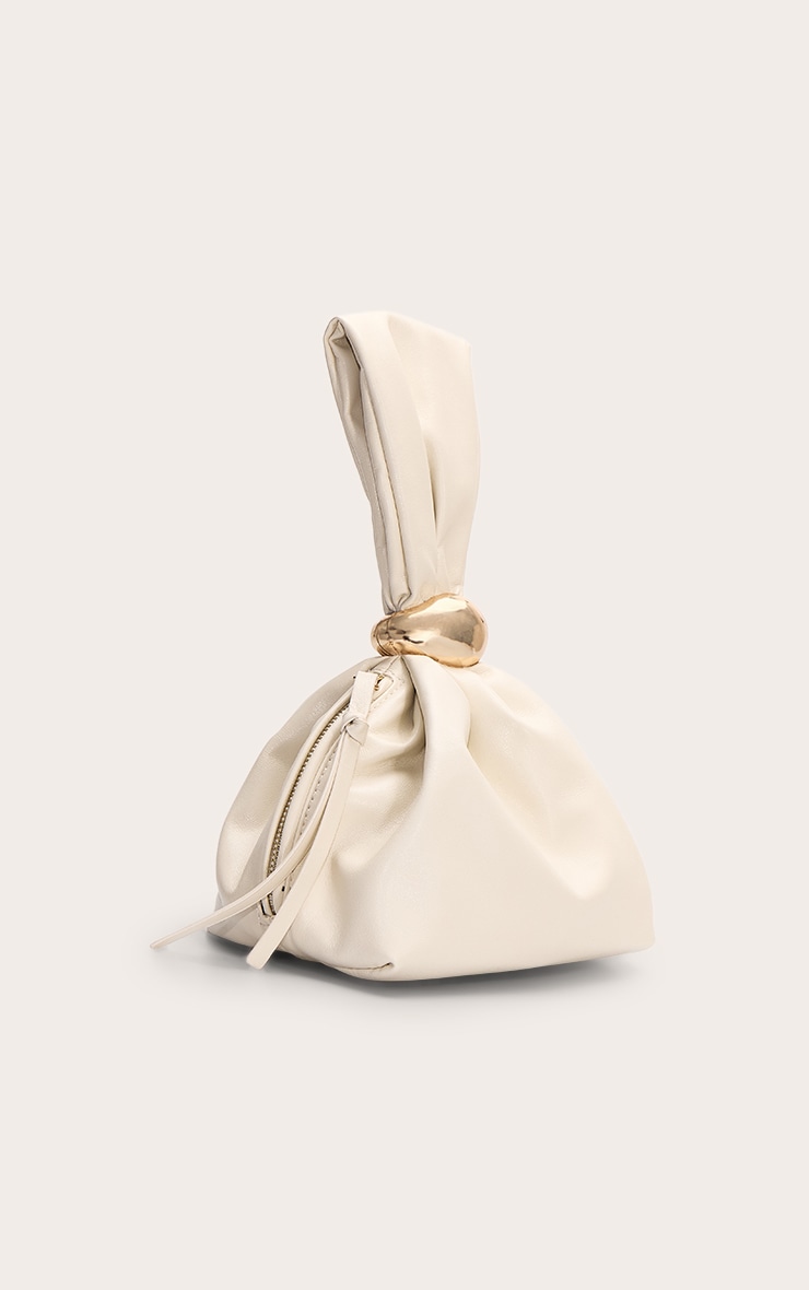 Premium Cream Soft Pu Gold Handle Hand Bag image 3