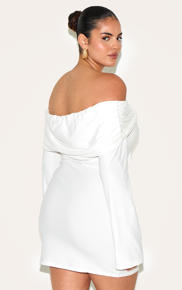 Plus White Soft Touch Twist Detail Bardot Bodycon Dress image 2
