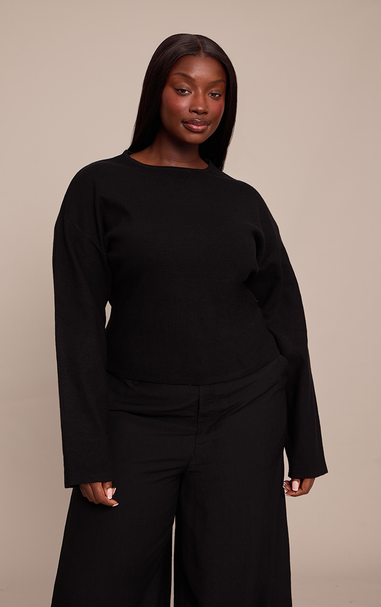 Plus Black Cocoon Sleeve Cinched Long Sleeve T Shirt image 4
