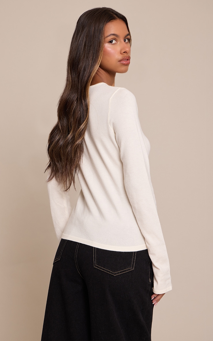 Petite Cream Button Through Fine Knit Cardigan image 2