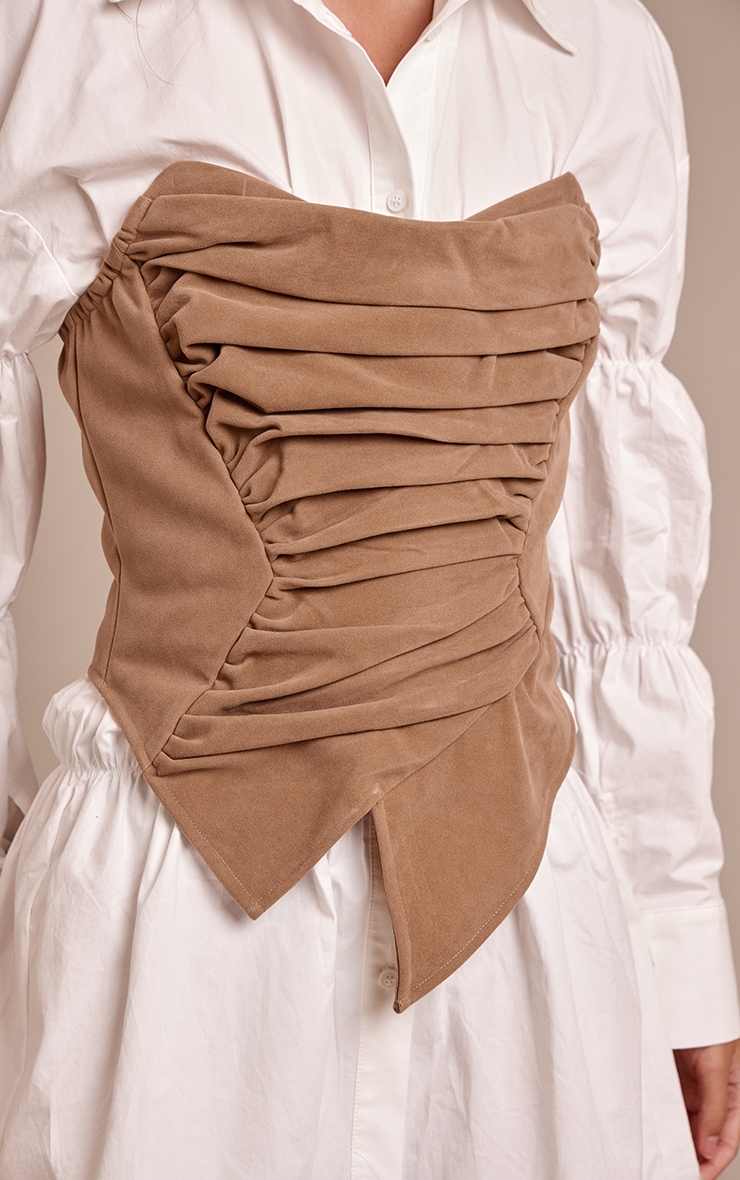 Tan Faux Suede Asymmetric Pointed Hem Corset image 4