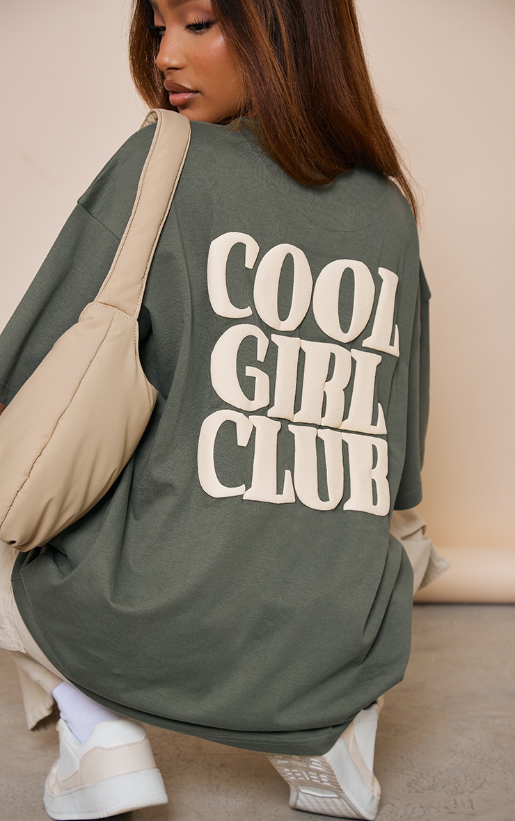Khaki Cool Girl Club Puff Print T Shirt PrettyLittleThing AUS
