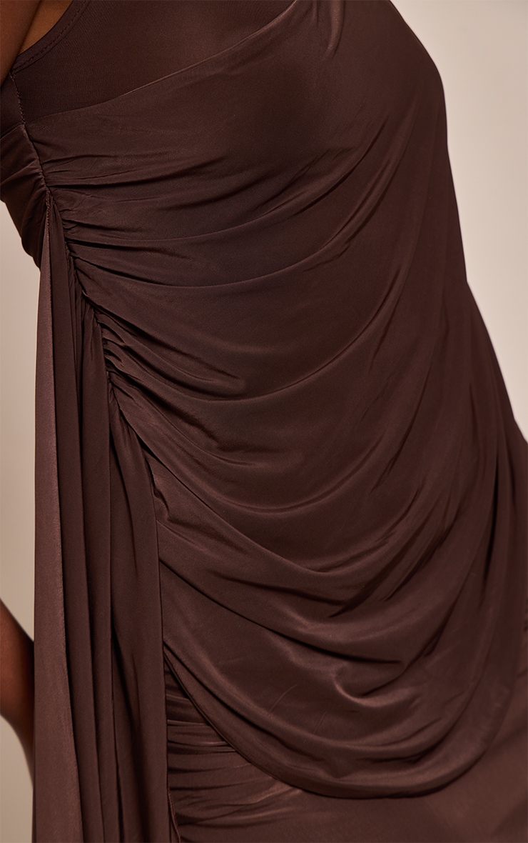 Chocolate Slinky One Shoulder Drape Detail Top image 4