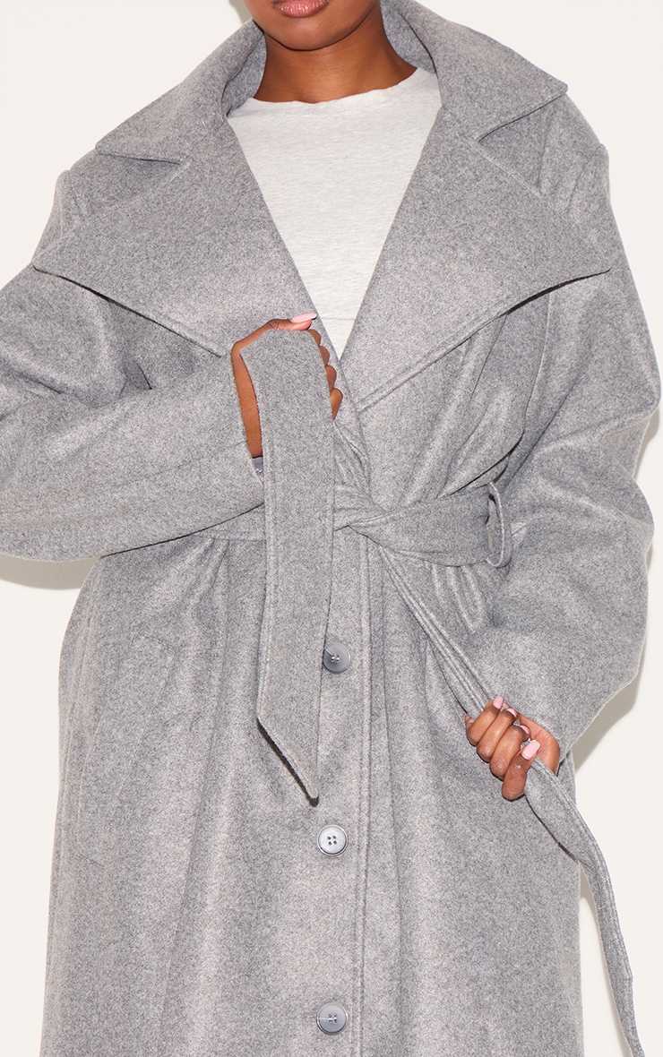 Grey Oversized Wool Look Trench Coat image 4