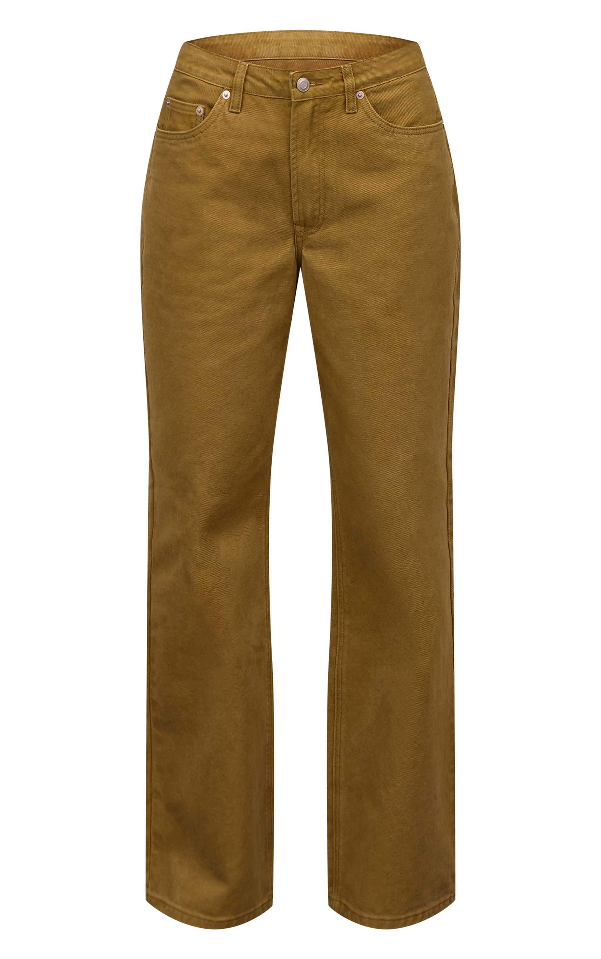 Jean droit olive à taille mi-haute image 5