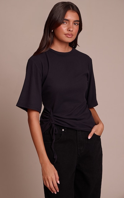 Black Ultra Soft Oversized Ruched Detail T Shirt