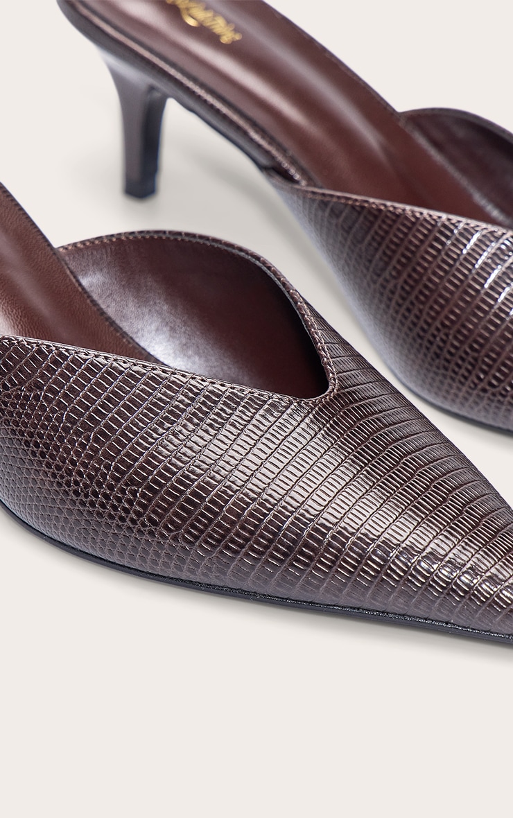 Chocolate Python Pointed Toe Heeled Mule image 5