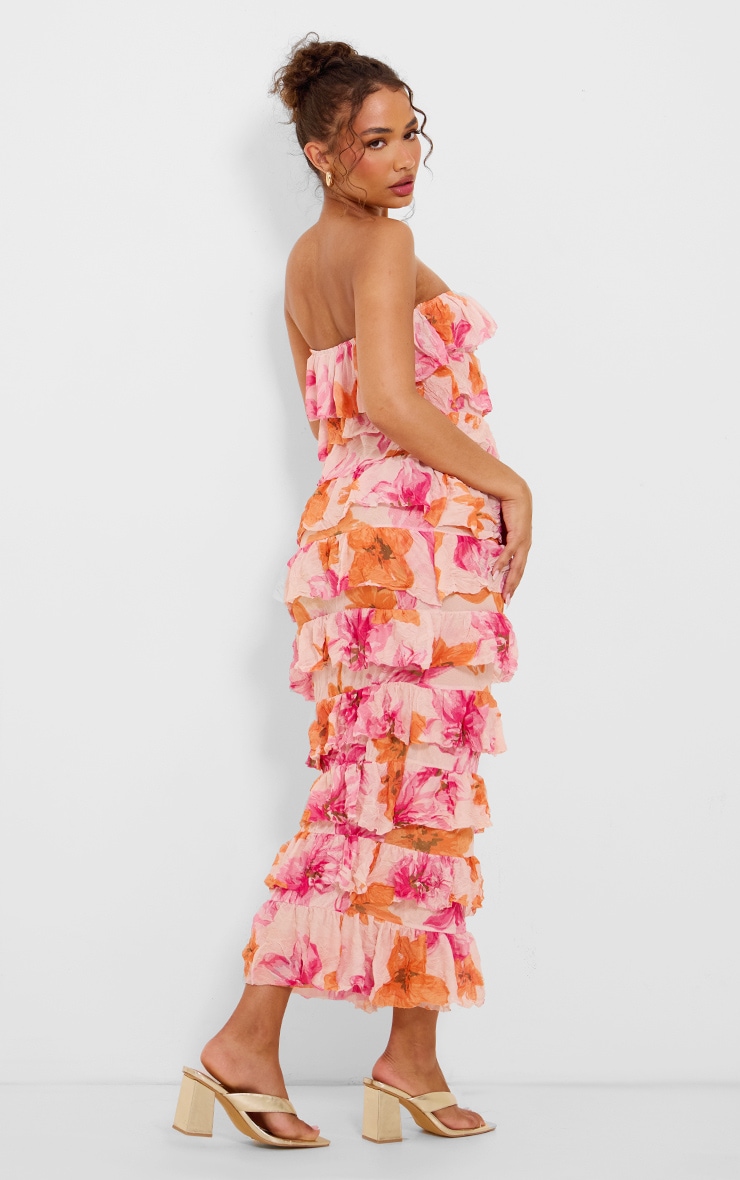 Petite Orange Crushed Mesh Bandeau Ruffle Maxi Dress image 2