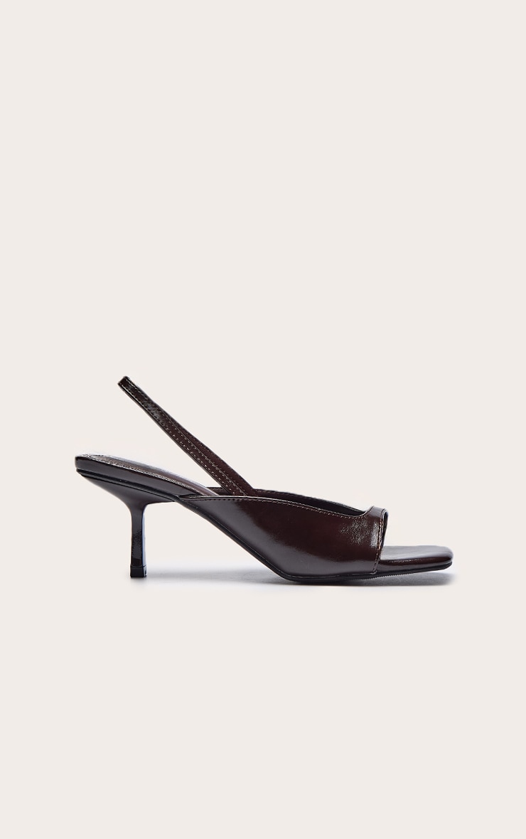 Plum Pu Square Toe Sling Back Mid Heeled Sandals image 2