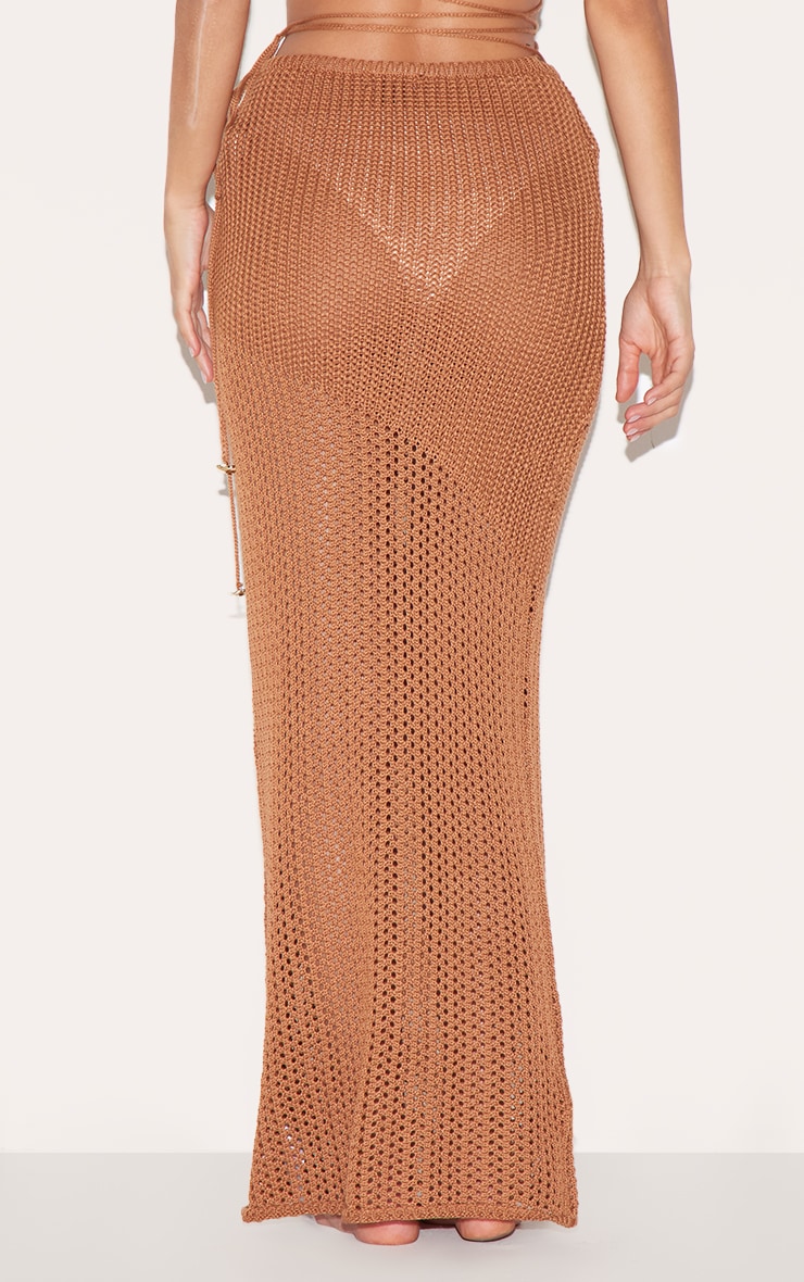 Jupe de plage longue en maille style crochet marron image 3