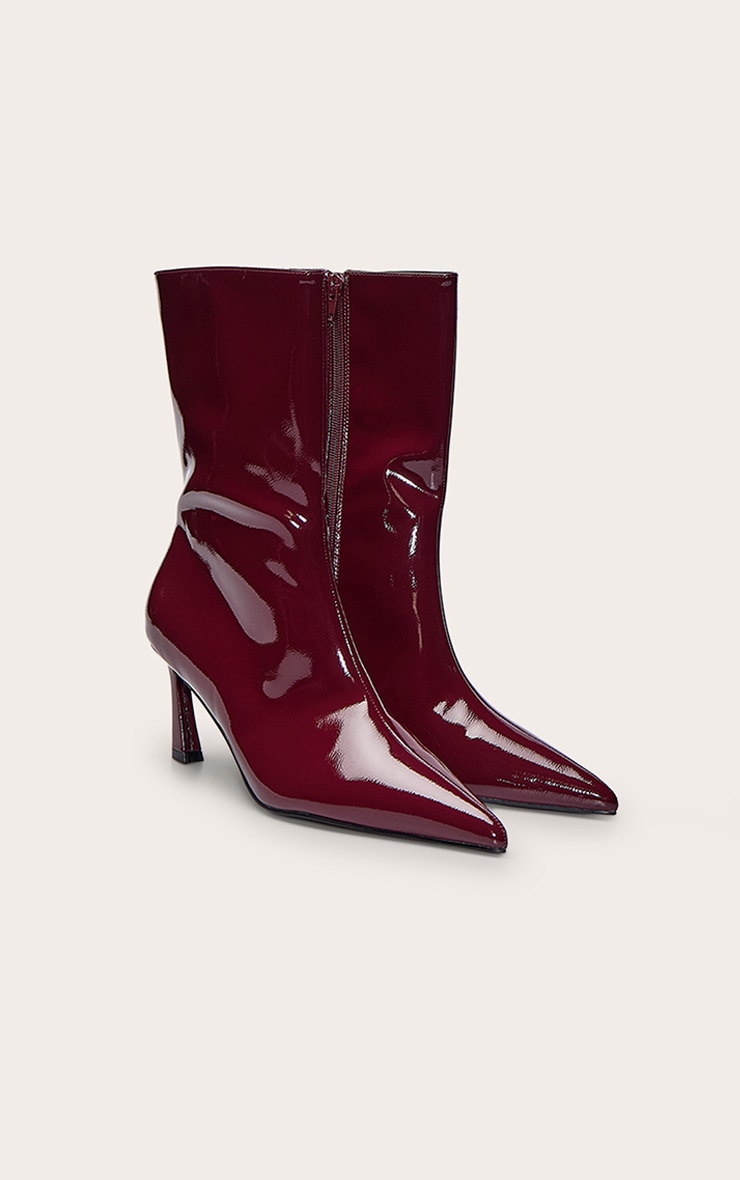 Burgundy Crinkle PU Kick Heel Ankle Boot image 3