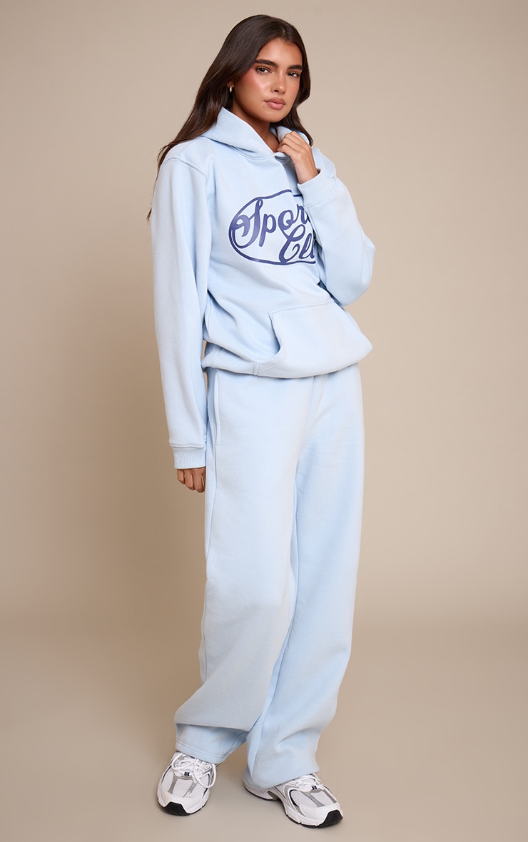 Light Blue Sports Club Cotton Fleece Oversized Pull Over Hoodie image 3
