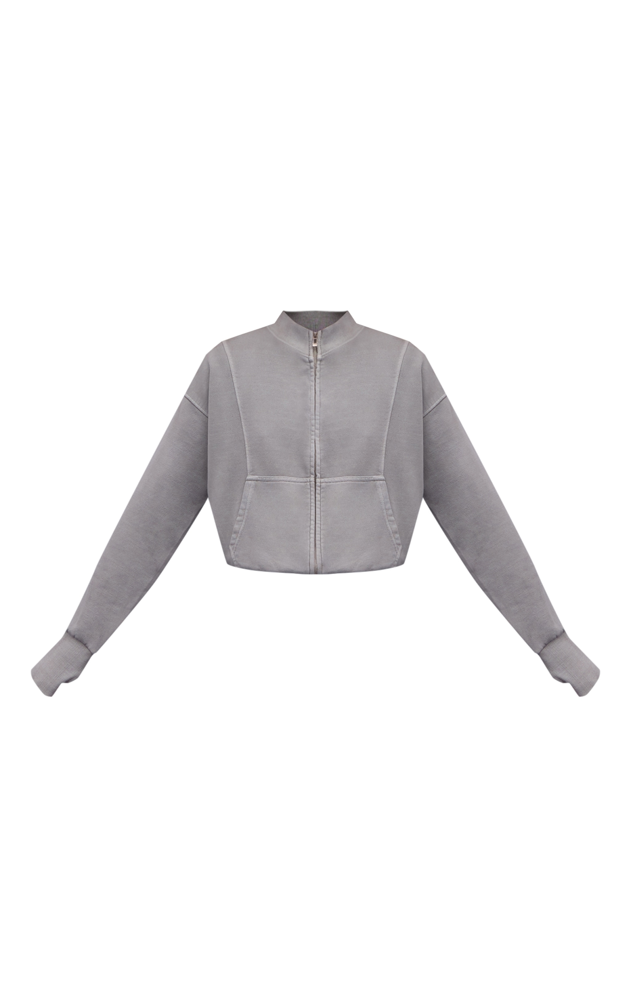 Ash Grey Acid Wash Funnel Neck Zip Sweatshirt | Athleisure | PLT
