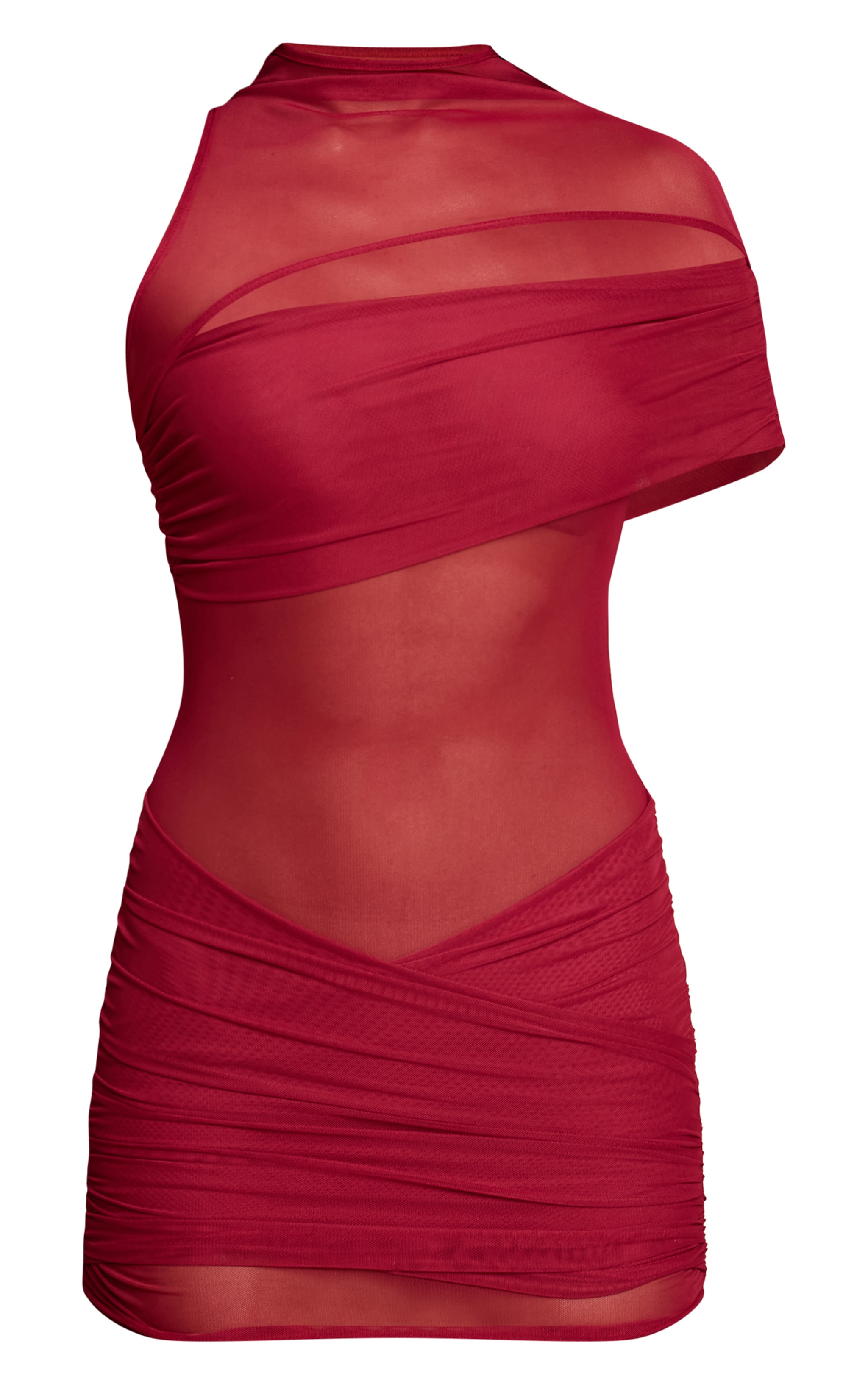 Robe moulante en mesh deluxe bordeaux à parties superposées torsadées image 5