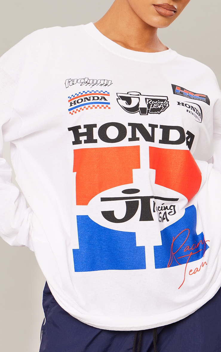 T-shirt à manches longues blanc à slogan Honda image 4