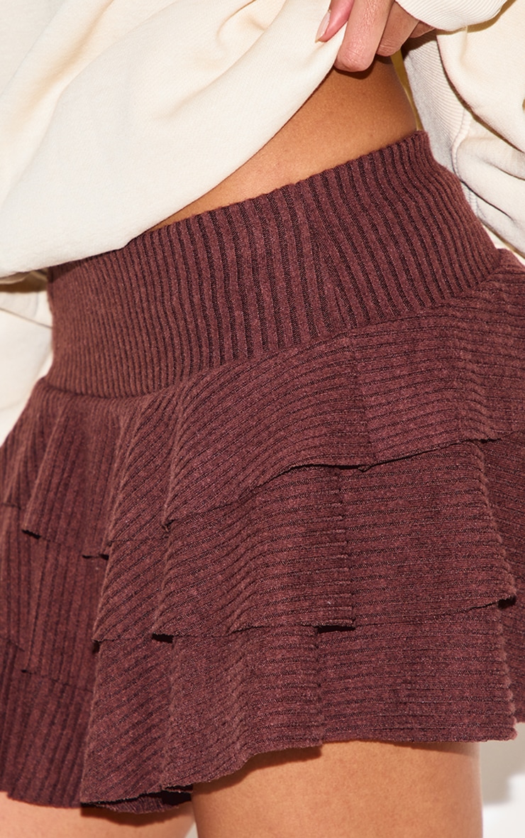 Chocolate Brushed Rib Rara Mini Skirt image 5