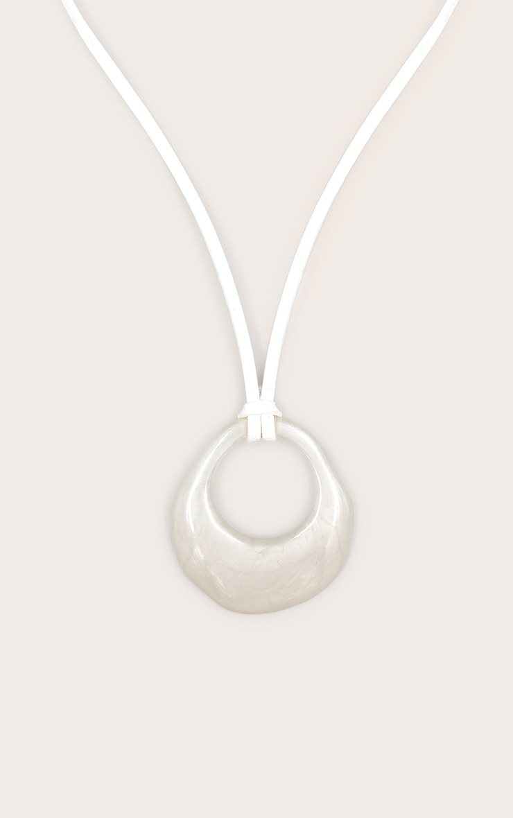 White Abstract Pendant Cord Necklace image 2