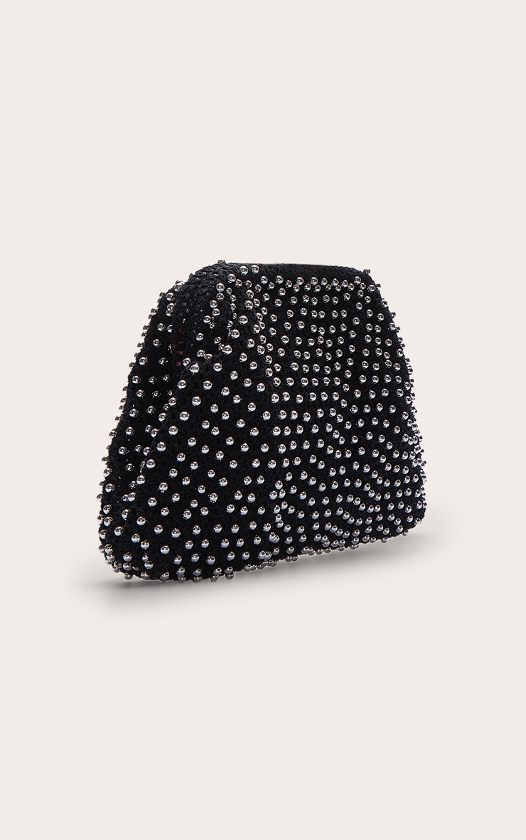 Black Crochet Silver Studded Clutch Bag image 3
