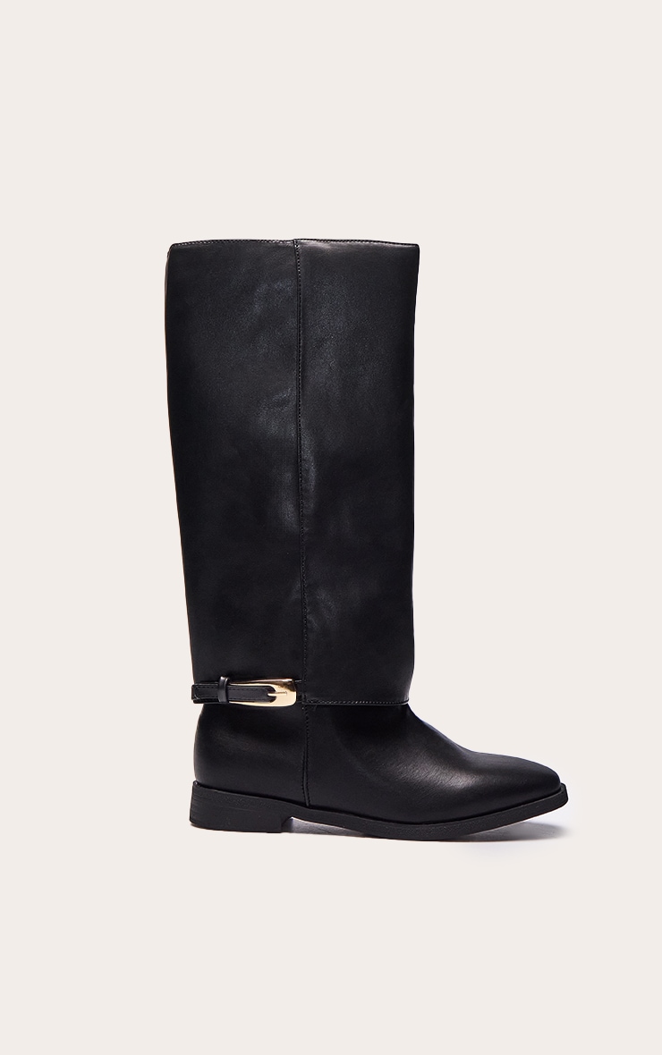Black Fold Over Riding Knee High Boot image 2