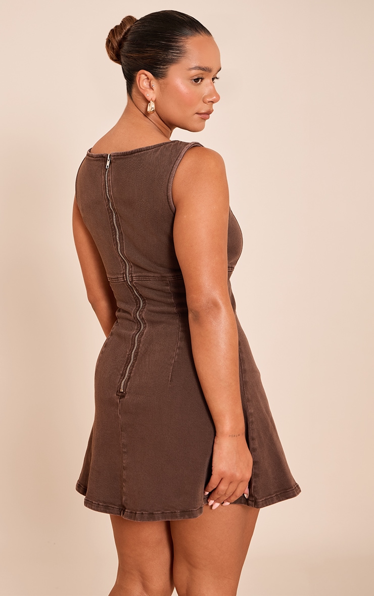 Shape Chocolate Stretch Denim Boat Neck A-line Mini Dress image 2