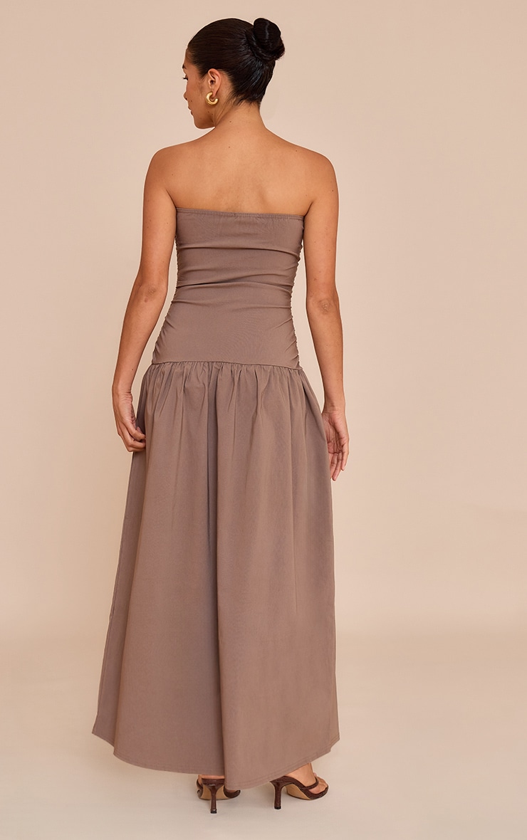 Petite Taupe Stretch Woven Bandeau Ruched Maxi Dress image 2