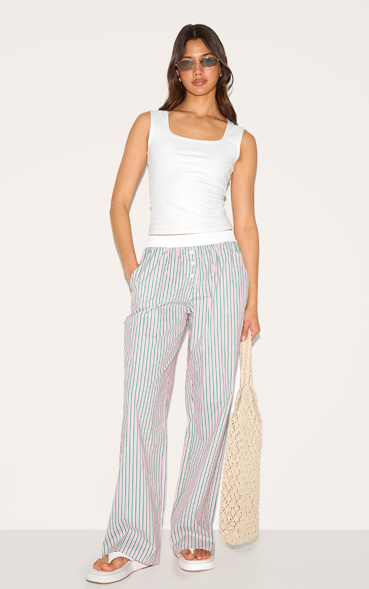 Pink Pinstripe Cotton Poplin Contrast Waistband Pant image 2