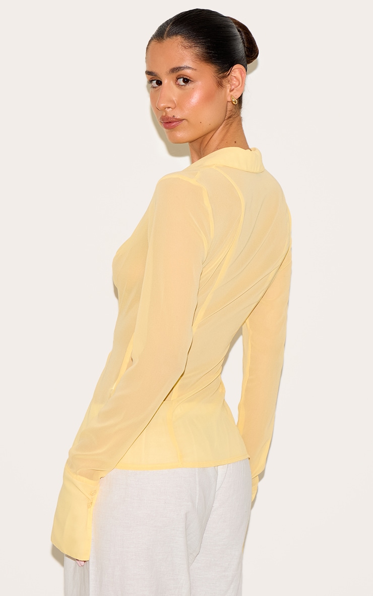 Tall Butter Cream Mesh Button Front Blouse image 2