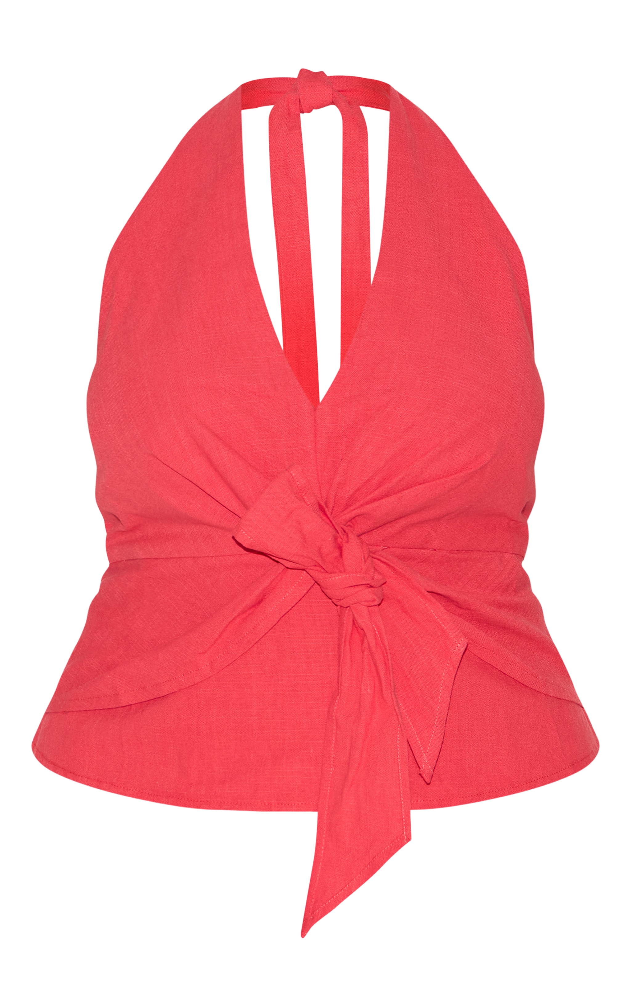 Plus Red Linen Twist Front Halter Neck Top image 5