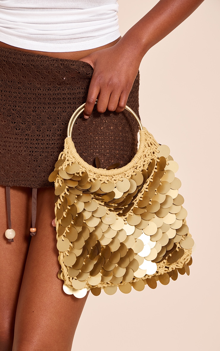 Gold Raffia Matte Sequin Handbag image 1