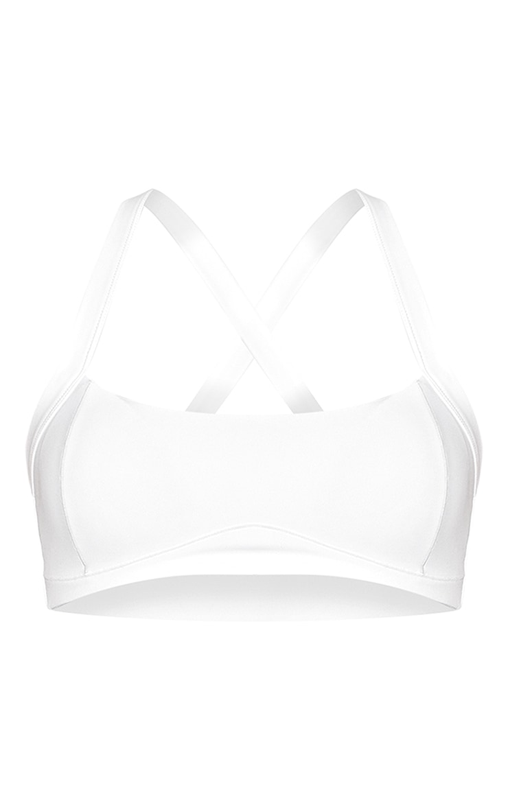 White Sculpt Seam Detail Strappy Sports Bra image 5
