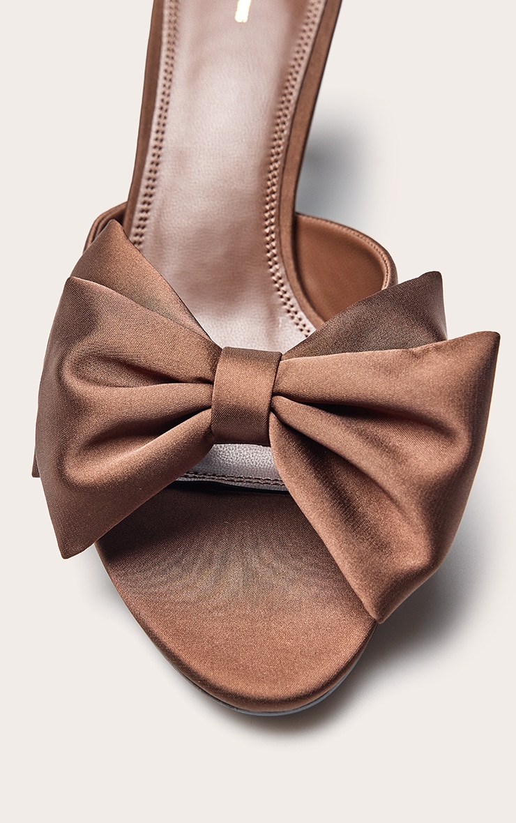 Chocolate Satin Bow Detail Heeled Mule image 4