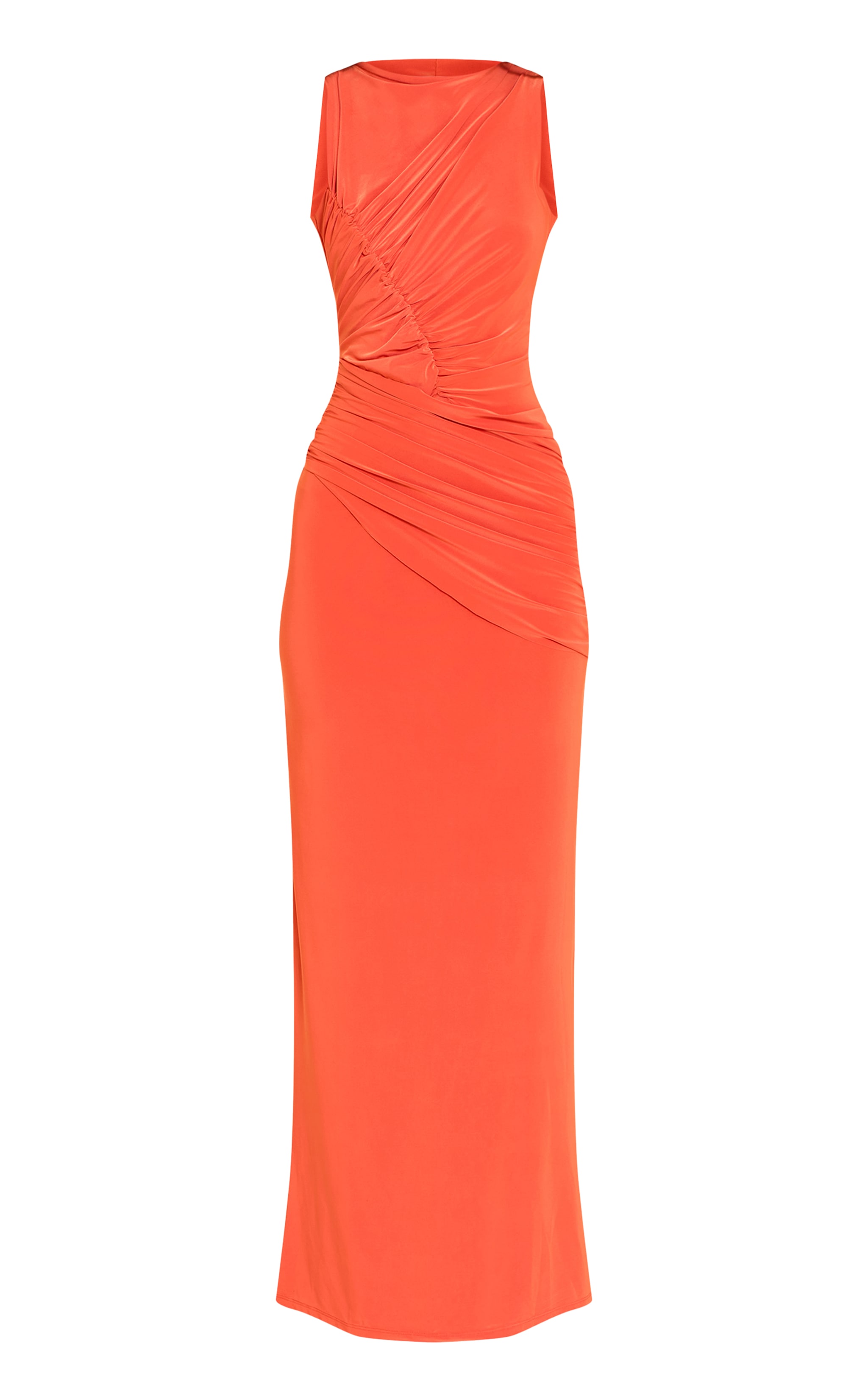 Orange Double Layer Soft Touch Extreme Ruched Maxi Dress image 5