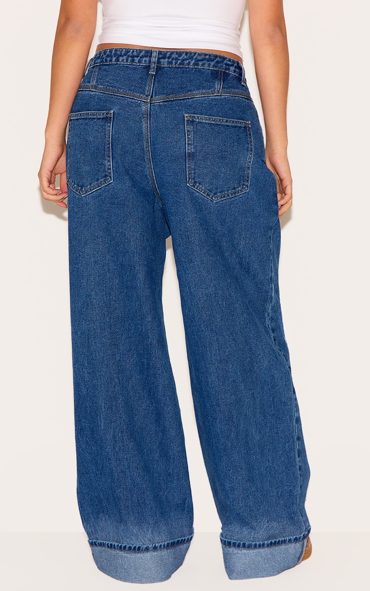 Plus Washed Blue Turn Up Wide Leg Jeans image 3