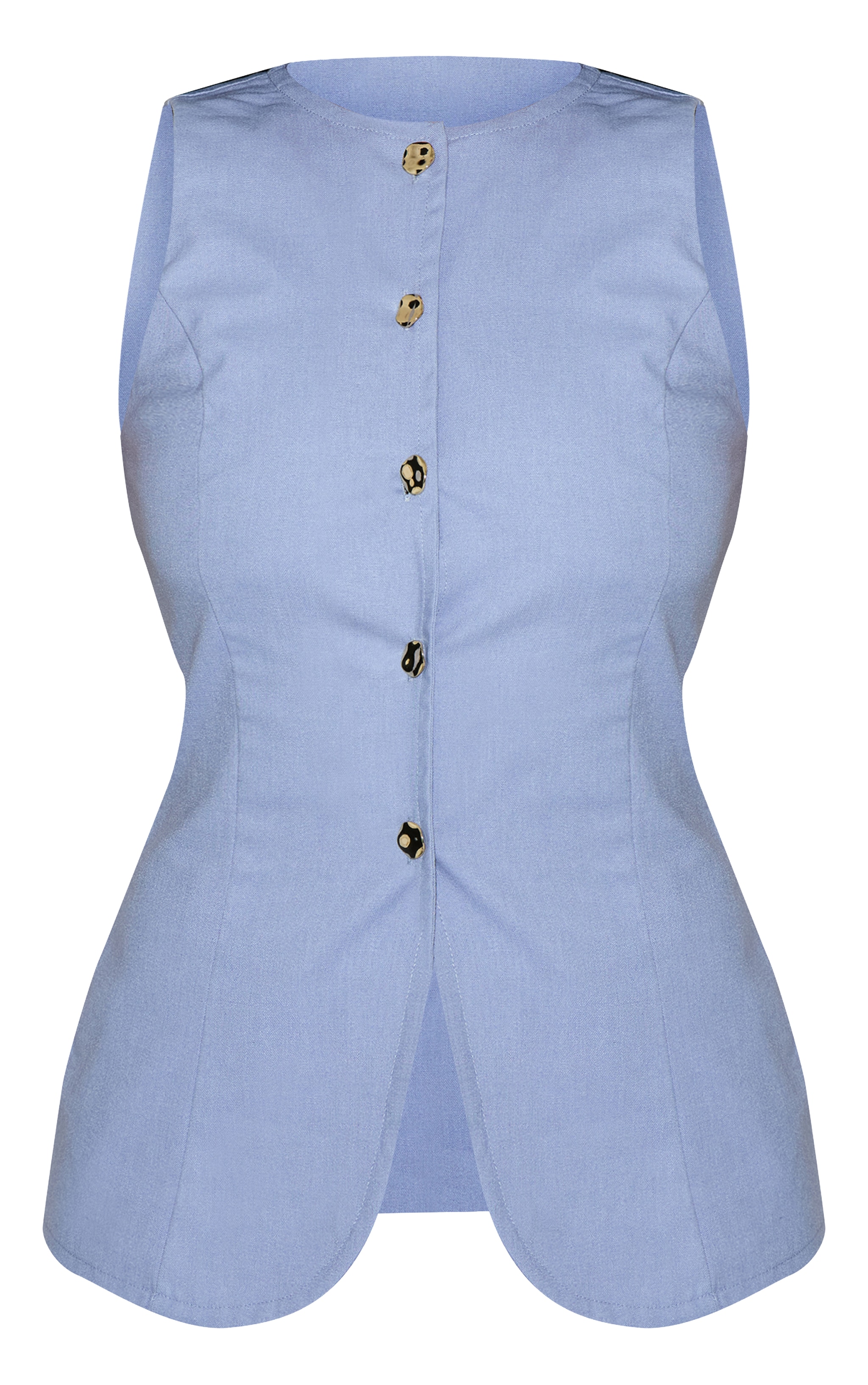 Blue Textured Gold Button Trim Waistcoat image 5