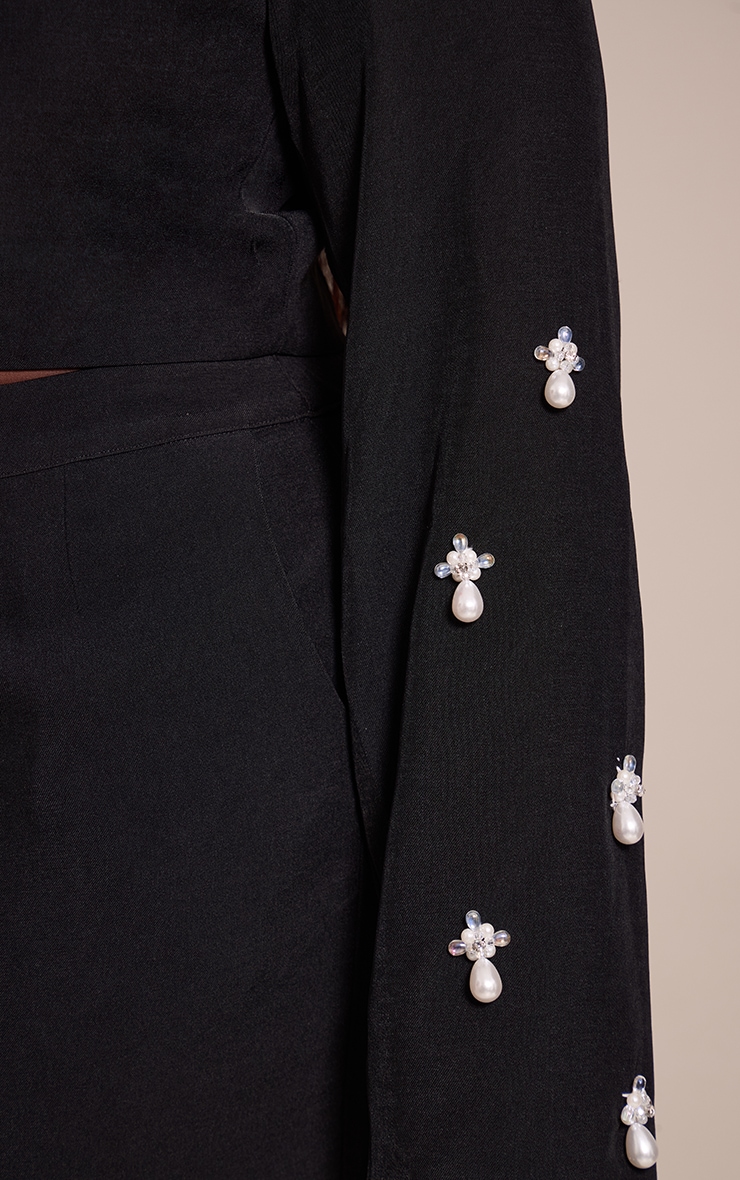 Plus Black Woven Embellished Cropped Blazer  image 4