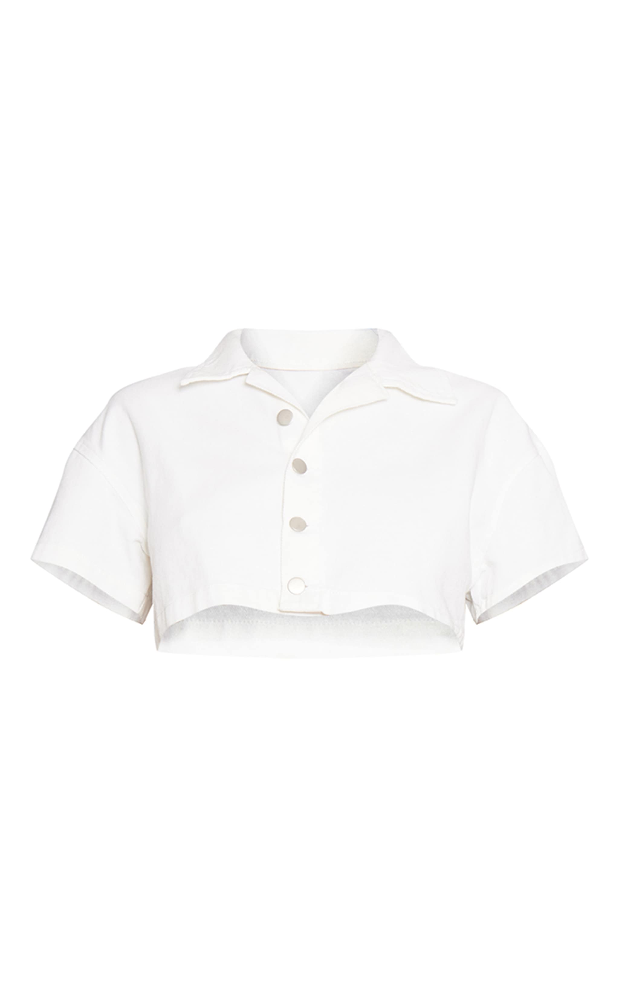 White Short Sleeve Cropped Denim Shirt image 5
