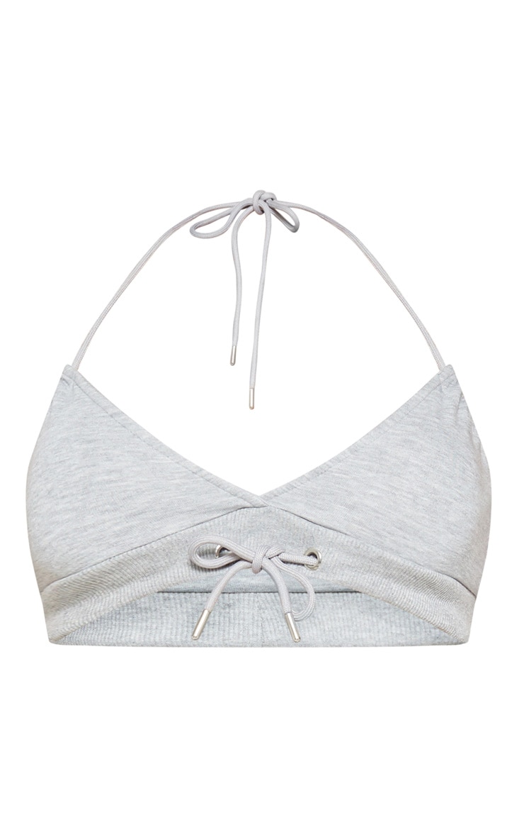 Bralette de loungewear en jersey gris à lien frontal image 3