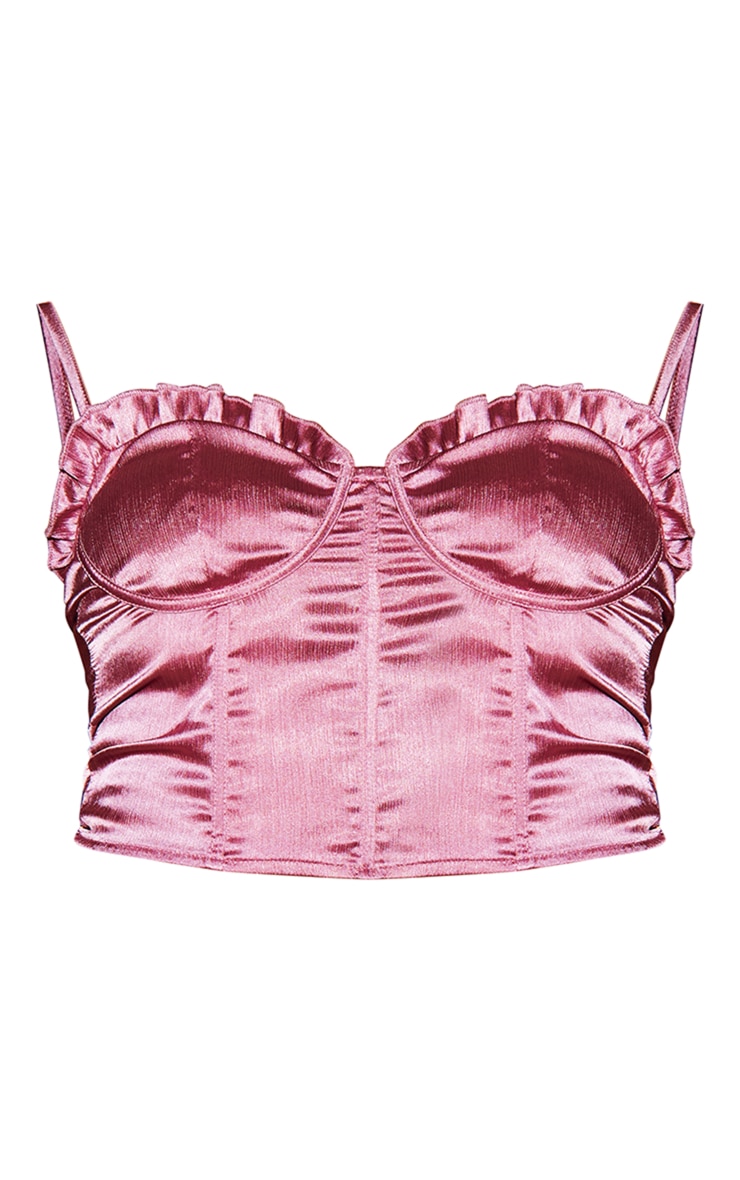 Pink Textured Satin Corset Cami Top