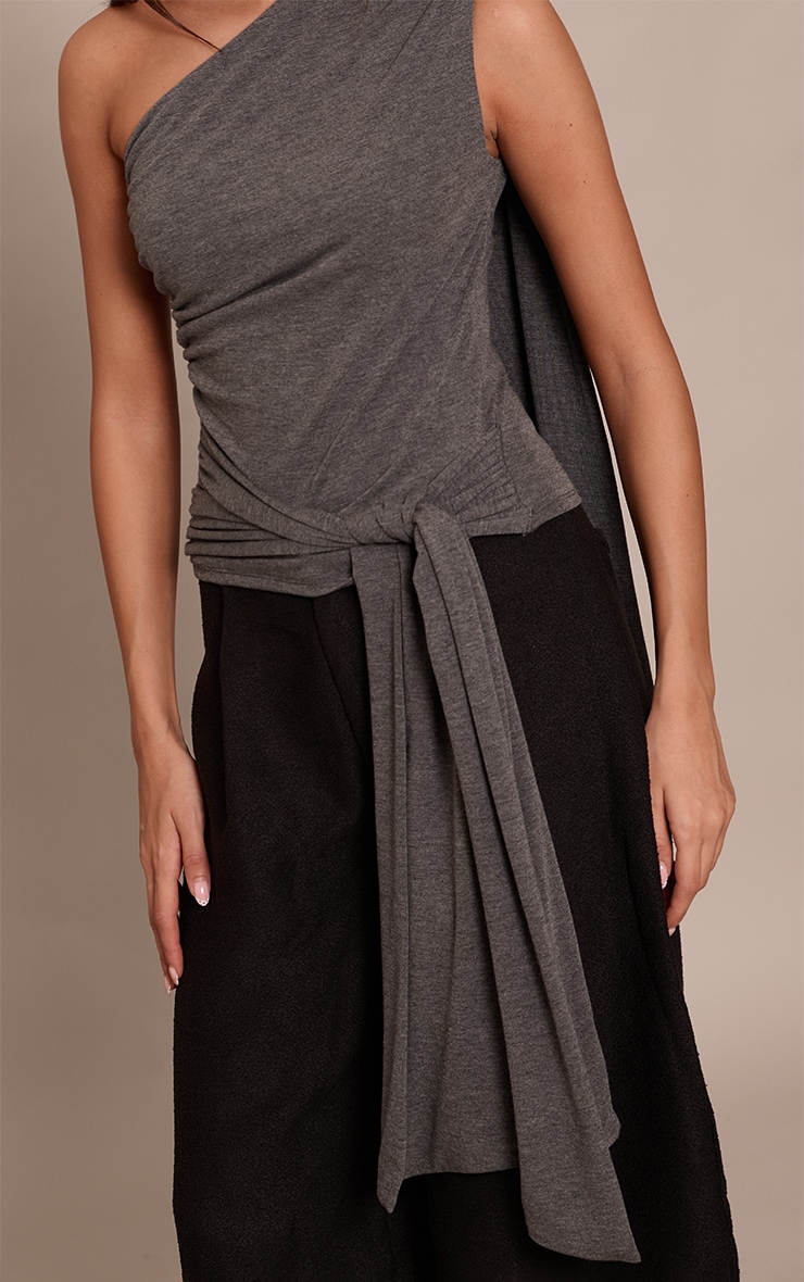Charcoal Drape Tie Detail Asymmetric Top image 4