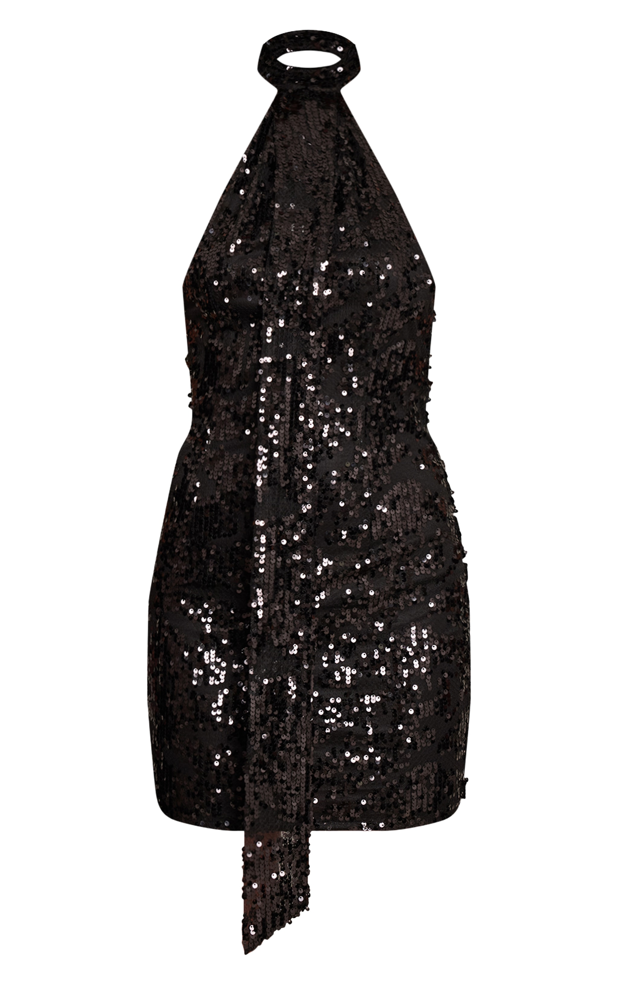 Black Sequin High Neck Backless Bodycon Dress image 5