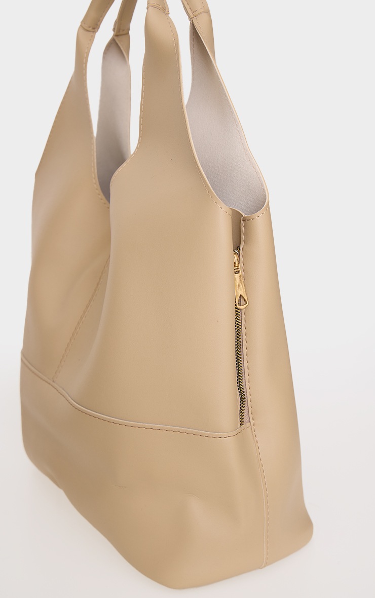 Cream Abstract Curved Tote Bag image 3