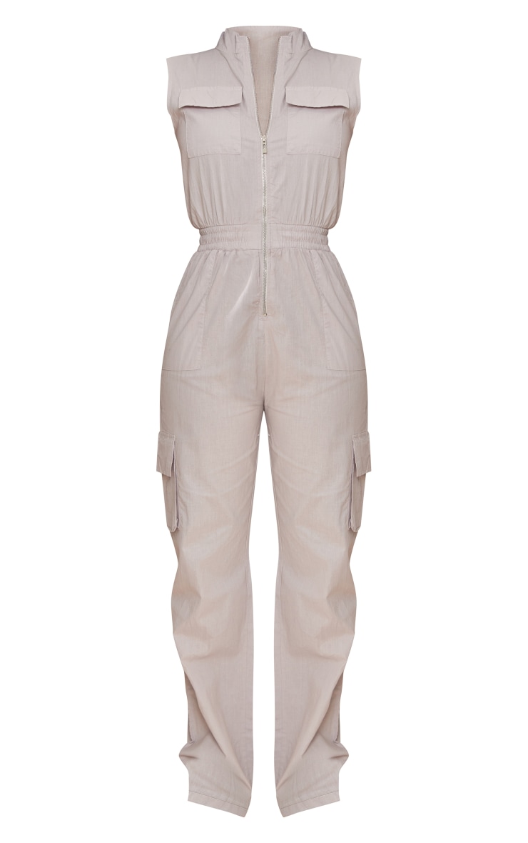 Tall Moss Grey High Neck Sleeveless Pocket Detail Utility Jumpsuit image 2