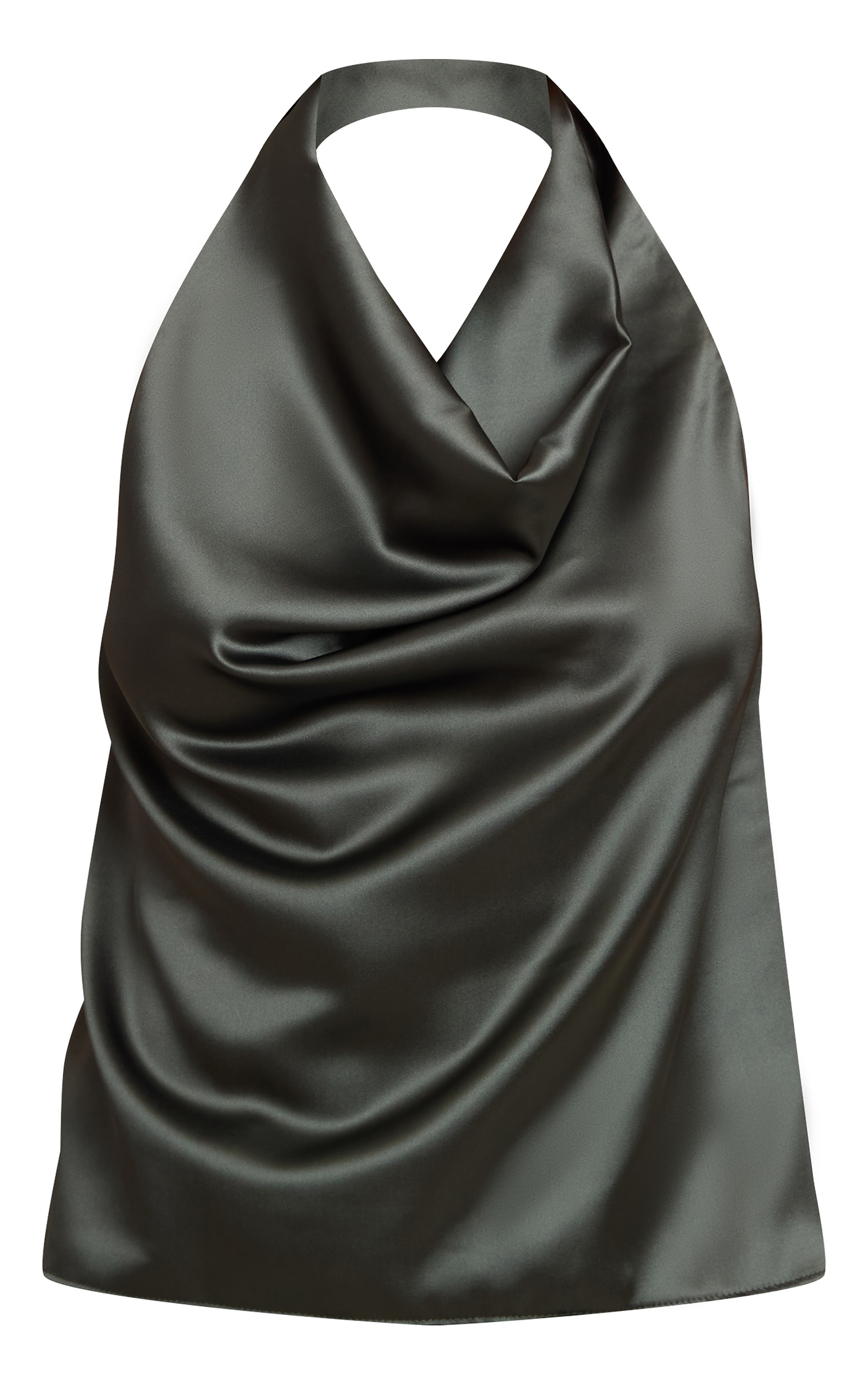 Dark Khaki Satin Halterneck Tie Back Top image 5