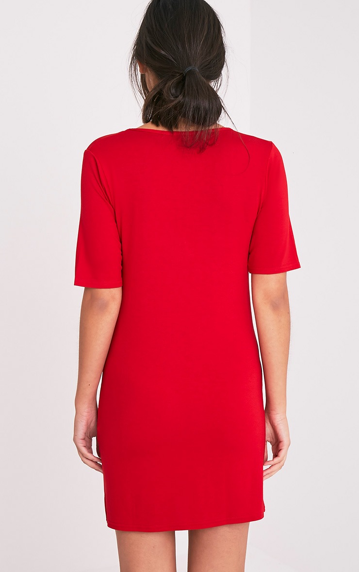 Basic Red Plunge V Neck T Shirt Dress - Dresses - PrettylittleThing | PrettyLittleThing