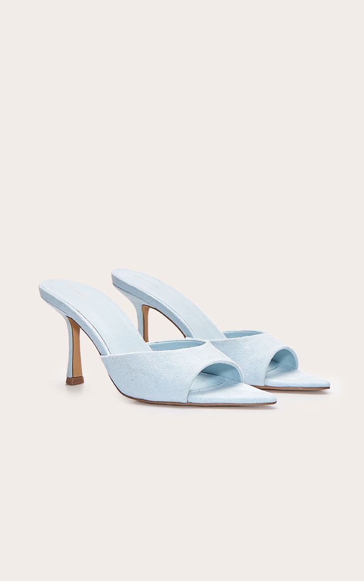 Baby Blue Faux Suede Point Toe Heeled Mules image 3