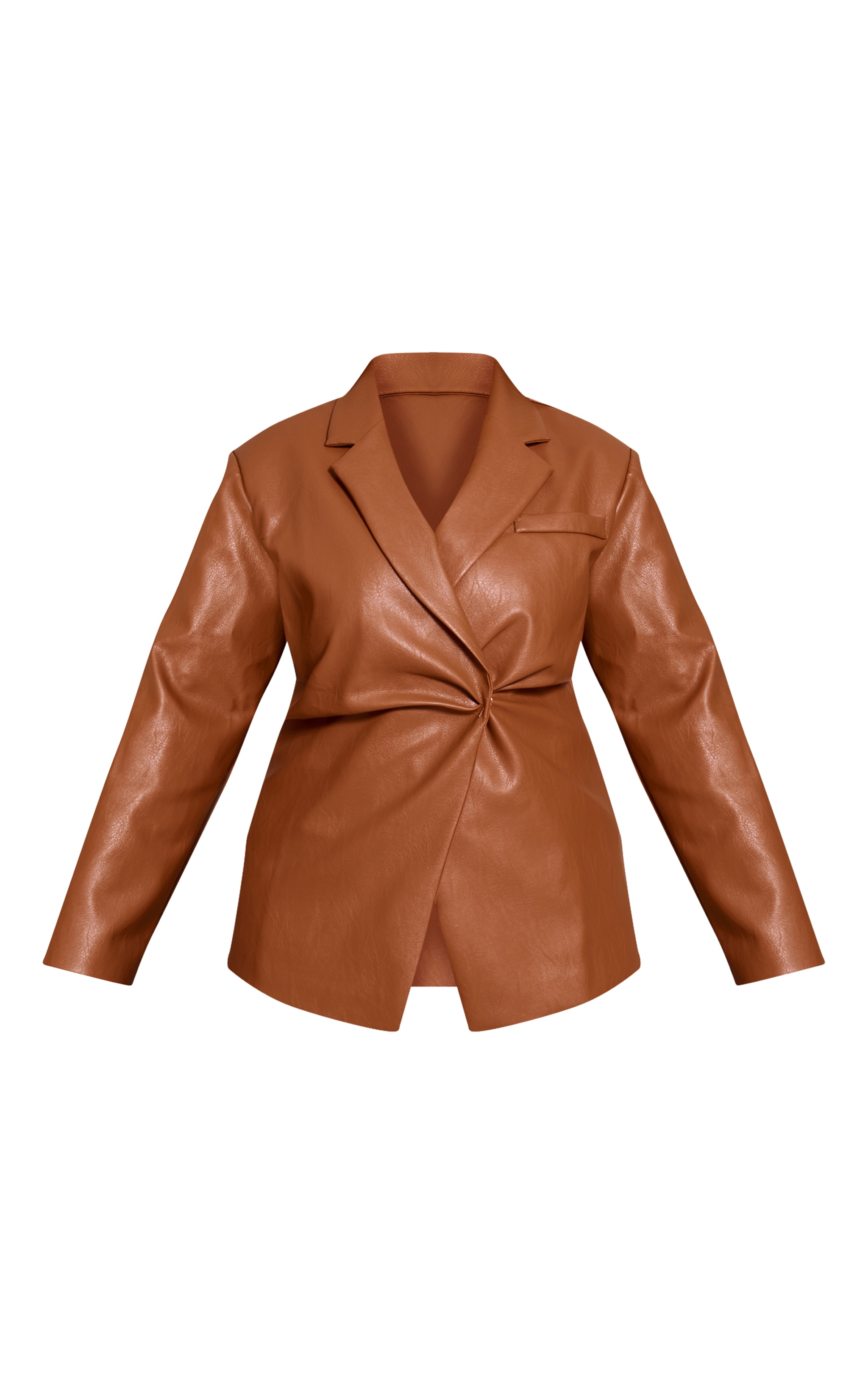 Plus Tan Faux Leather Cinch Waist Blazer image 5